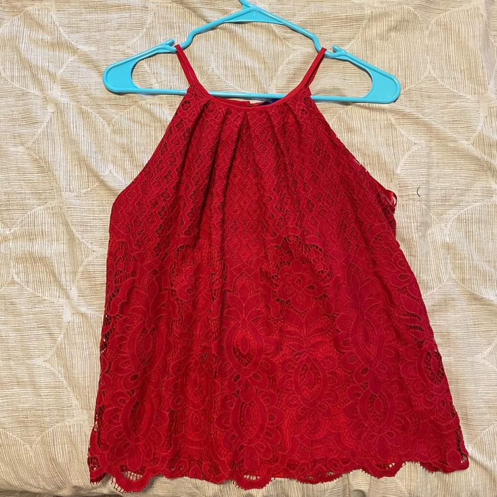 Red Lace Sleeveless Blouse